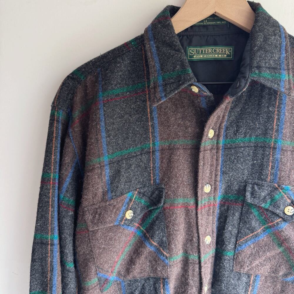 Vintage Levi's Sutter Creek Brown Wool Plaid Button Up Shirt Size M